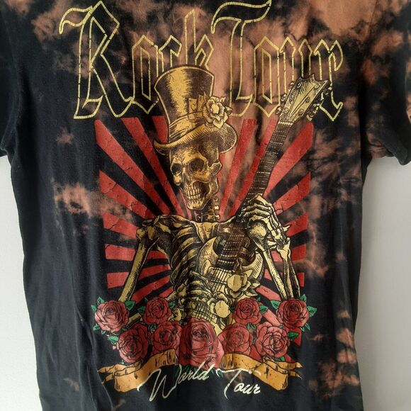 Rock Tour World Tour Skeleton Rose T Shirt Adult Mens Size S Tie Dye Band Tee - Picture 1 of 6